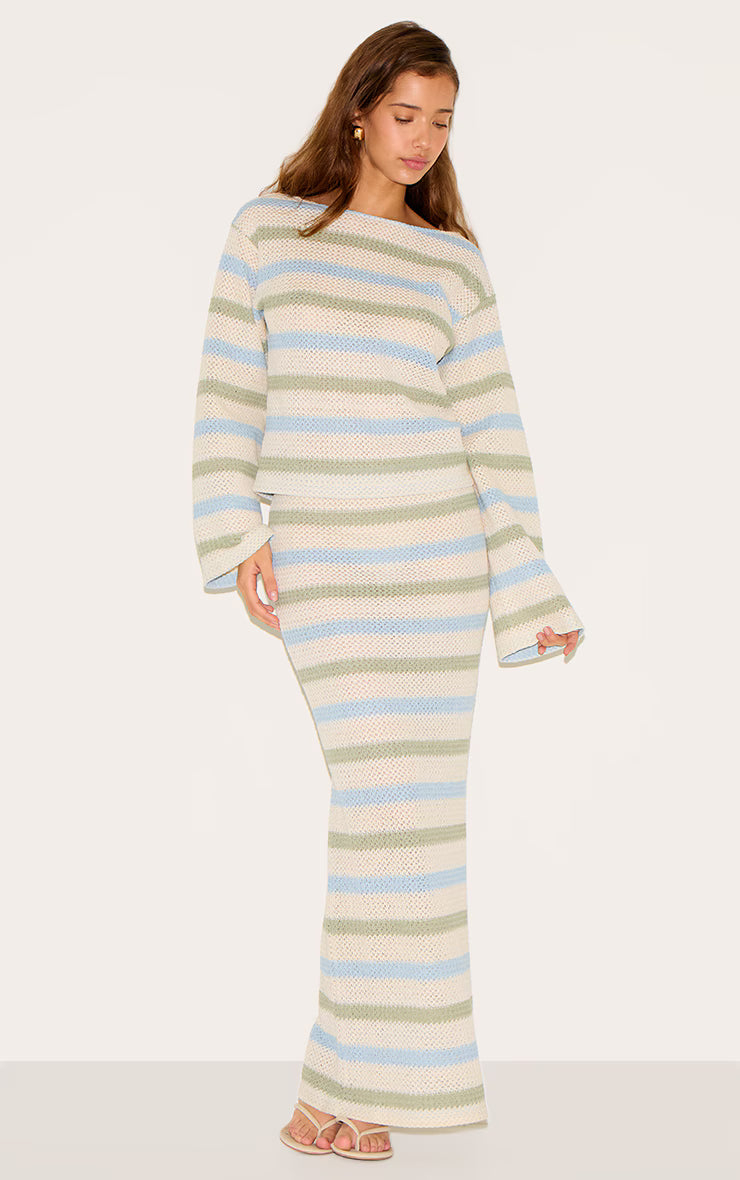 Sage Striped Boatneck Long Sleeve Top