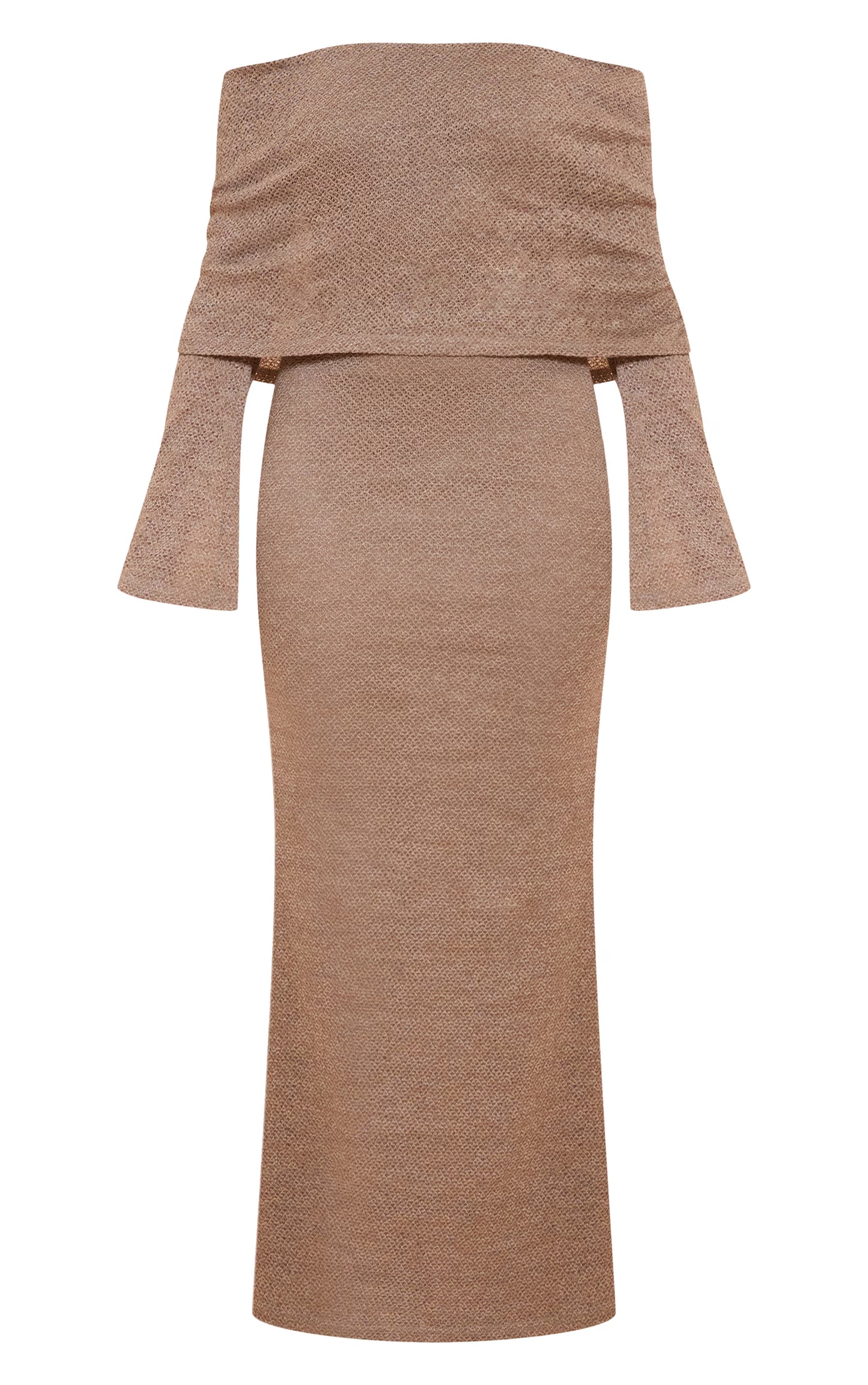 Mocha Textured Bardot Foldover Maxi Dress
