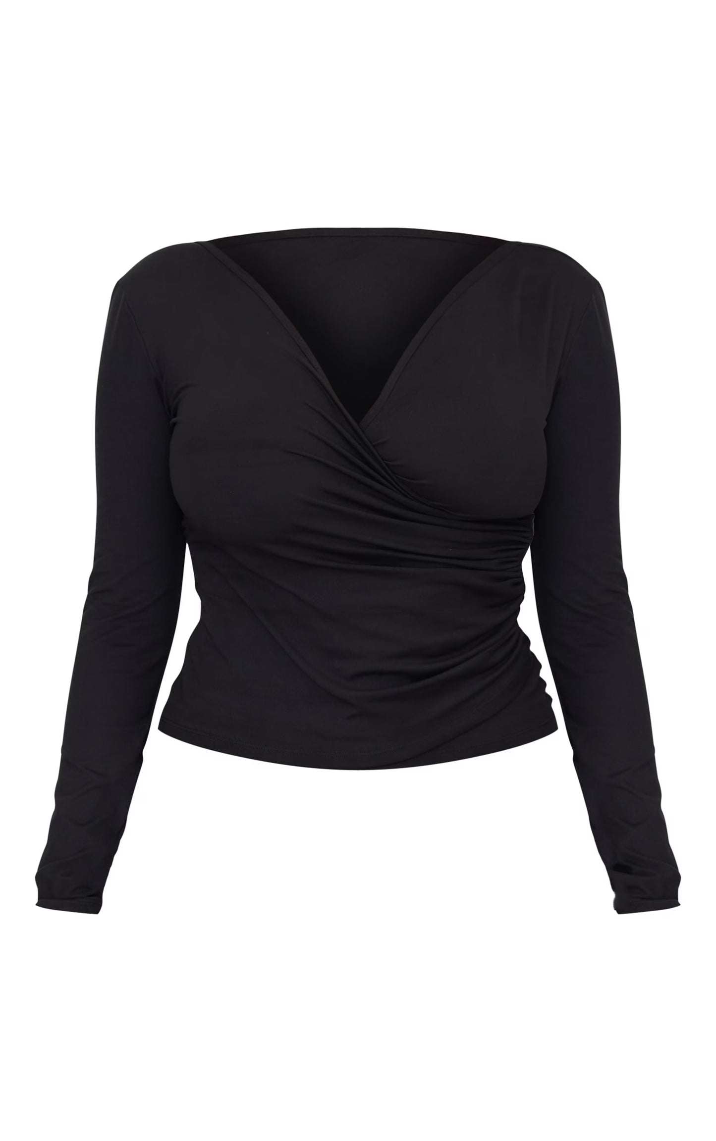 Shape Black Sculpt Long Sleeve Wrap Front Top