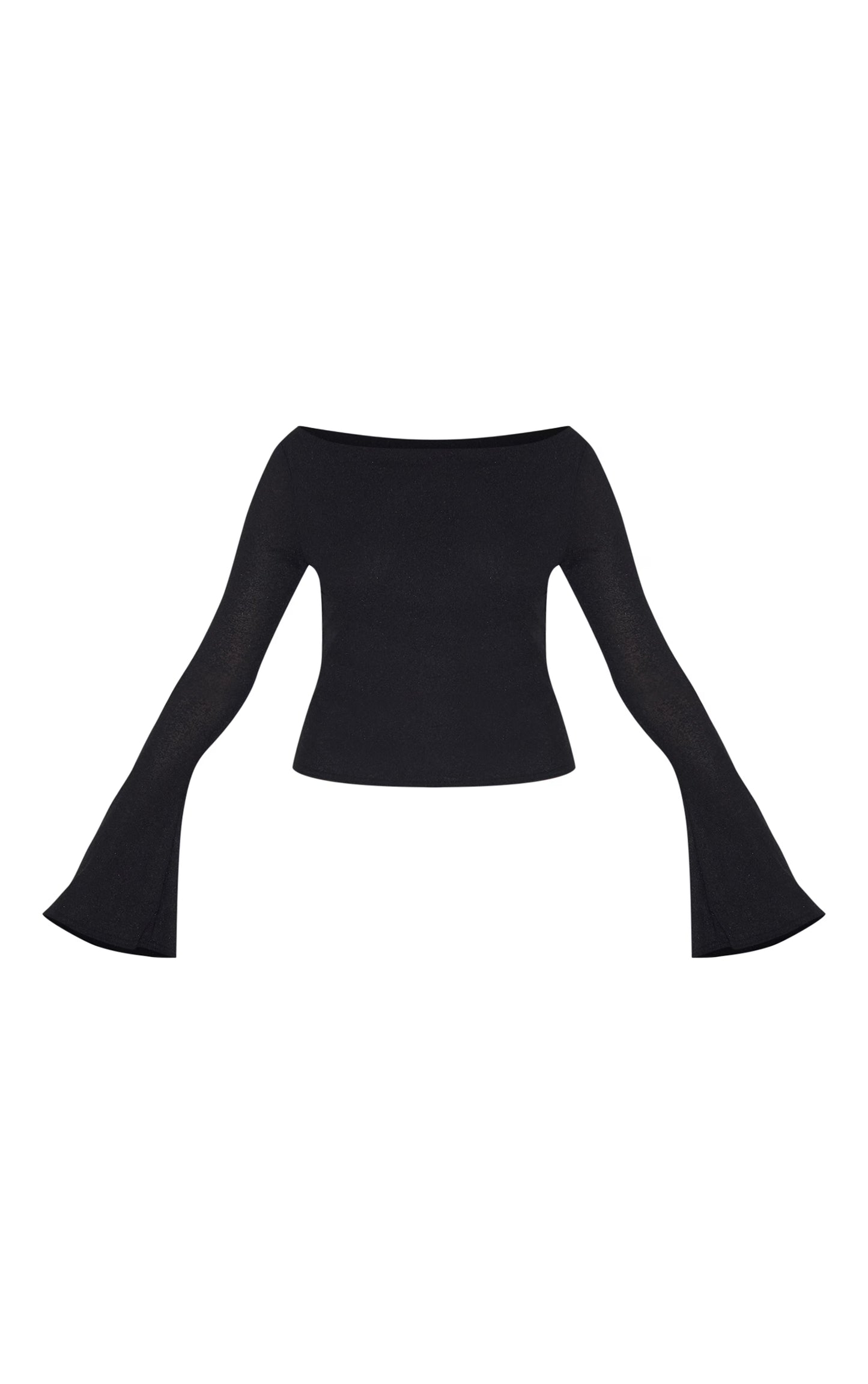 Black Double Layer Burn Out Mesh Flared Sleeve Top