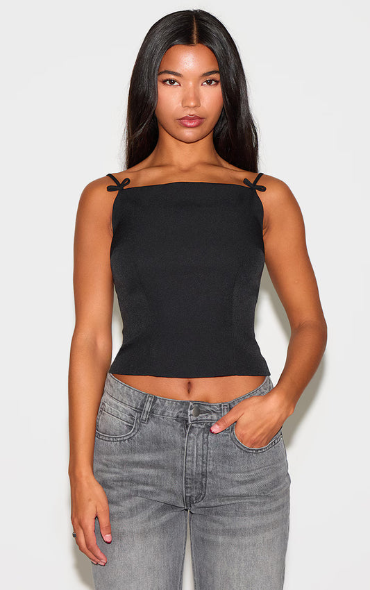Black Woven Bow Cami Top