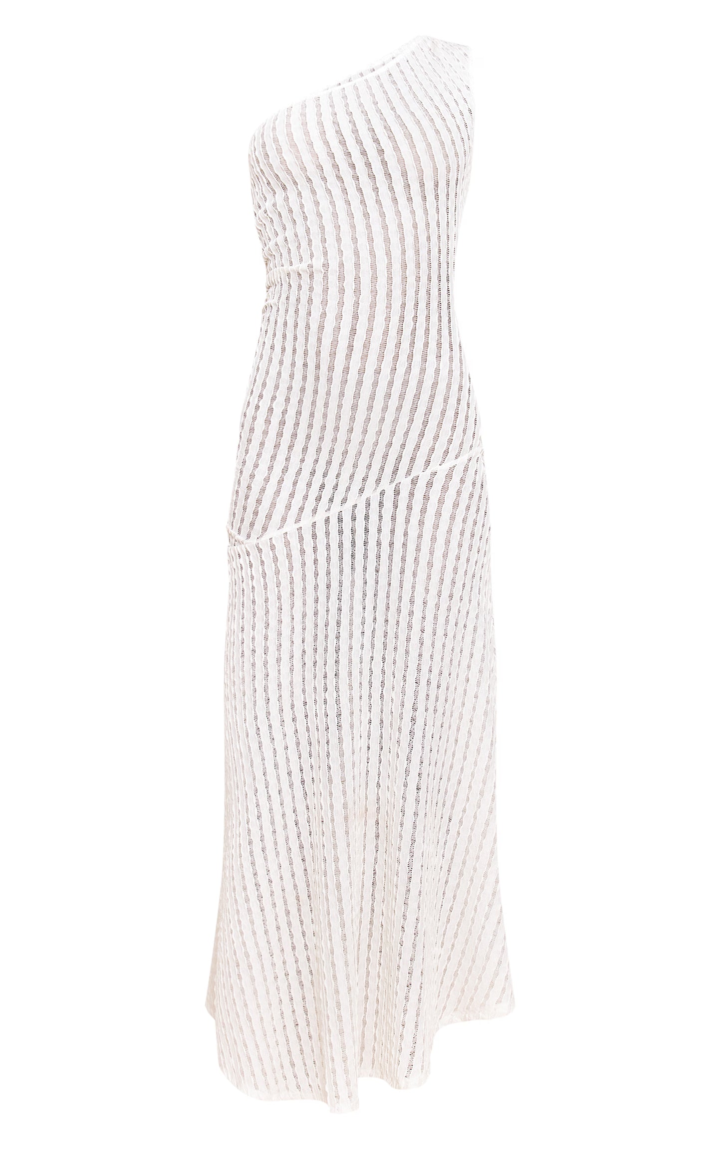 Cream Textured One Shoulder Ruched Maxi Dress