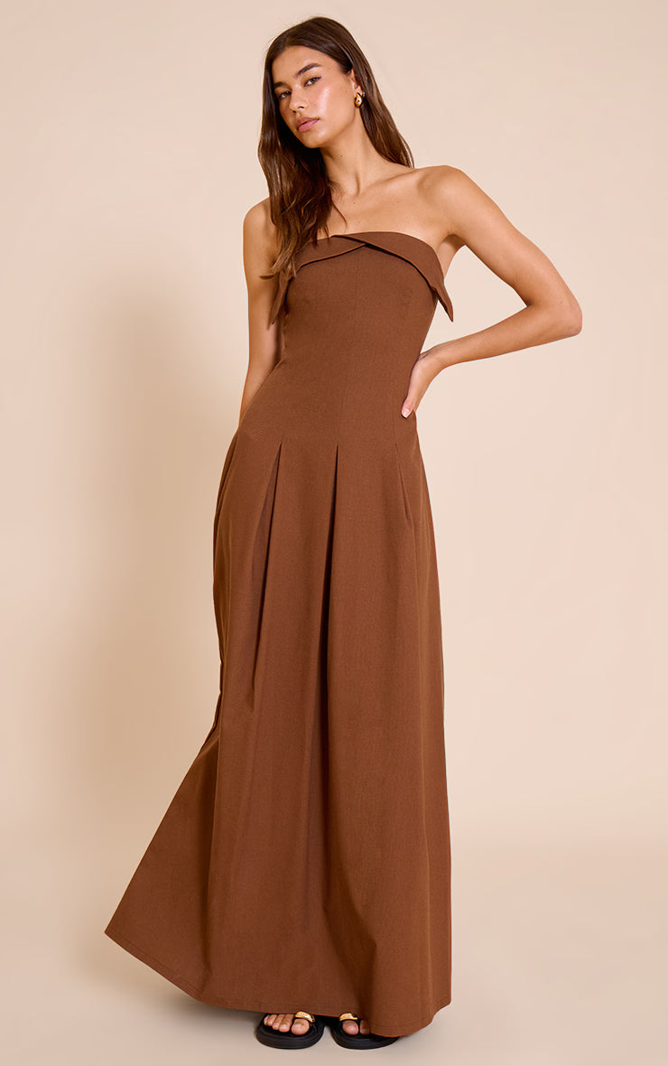 Chocolate Bandeau Pleated Midaxi Dress