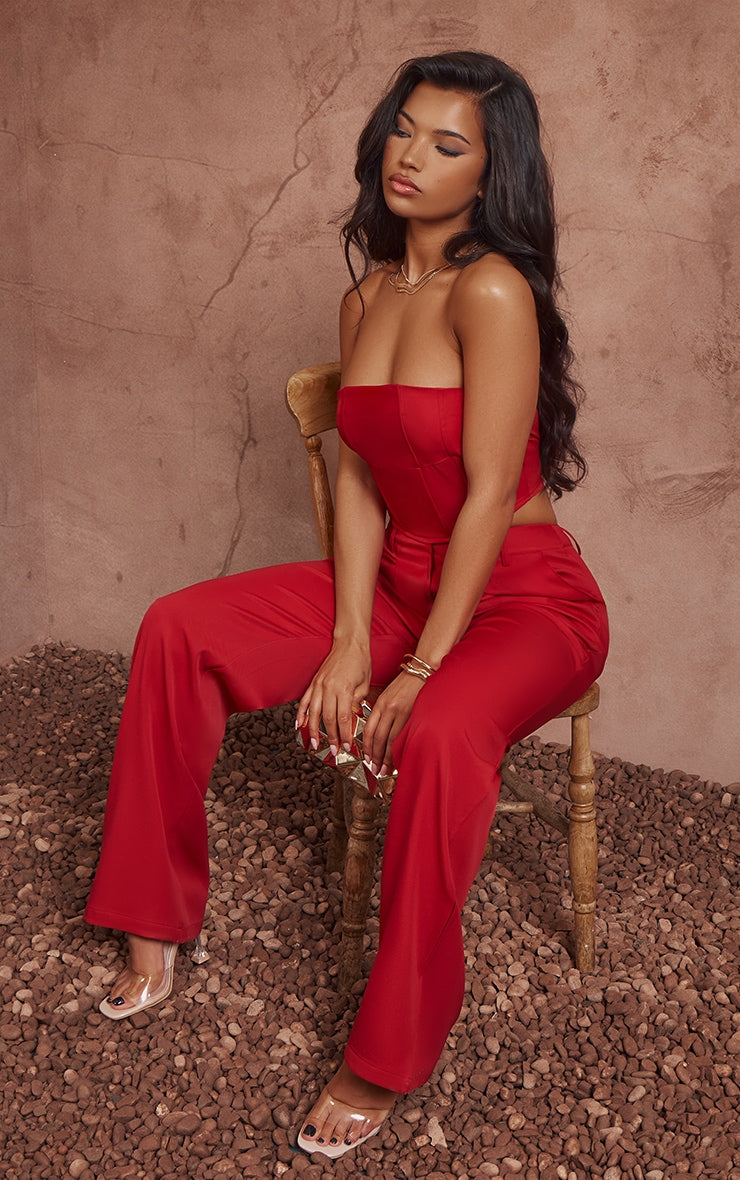 Red Woven Tailored Pants