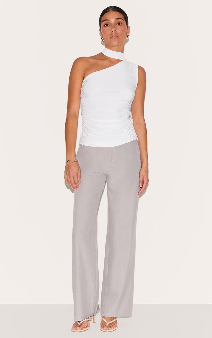 Petite White Double Layer Tie Detail Long Top