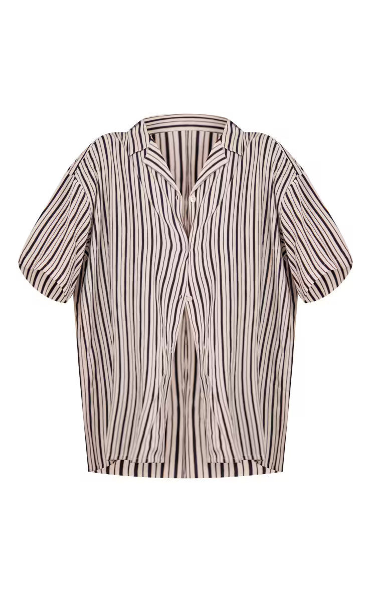 Black Stripe Oversized Boxy Short Sleeve Shirt