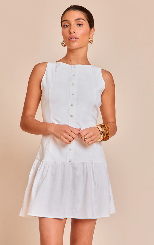 Petite White Button Up Shift Mini Dress