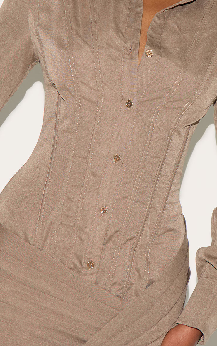 Mushroom Structured Woven Wrap Shirt Dress