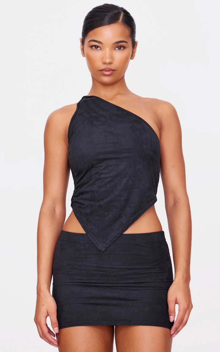 Black Faux Suede Low Rise Micro Mini Skirt
