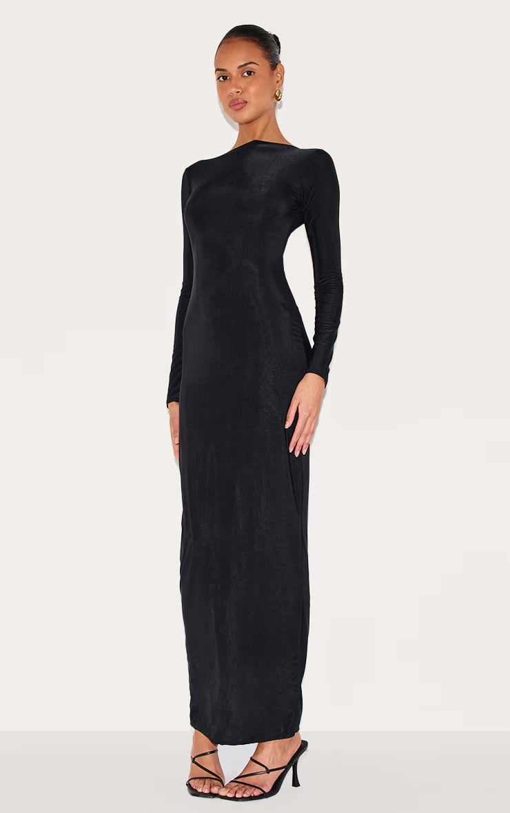 Black Double Layer Slinky Maxi Dress