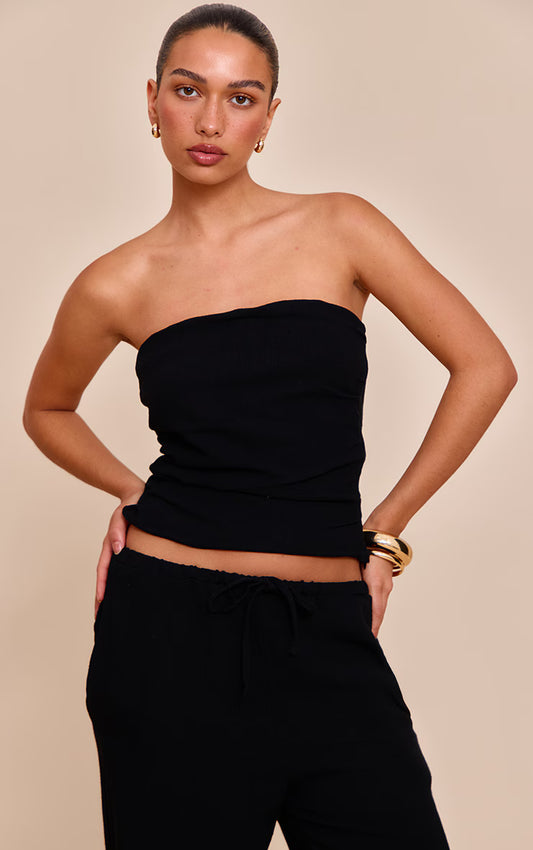 Black Textured Bandeau Top