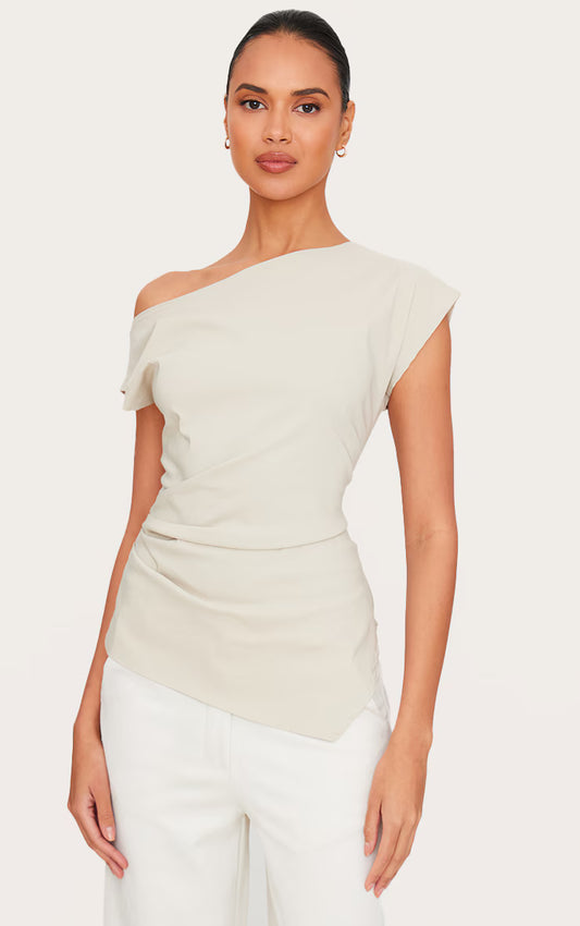Stone Bengaline Slouch Asymmetric Long Top