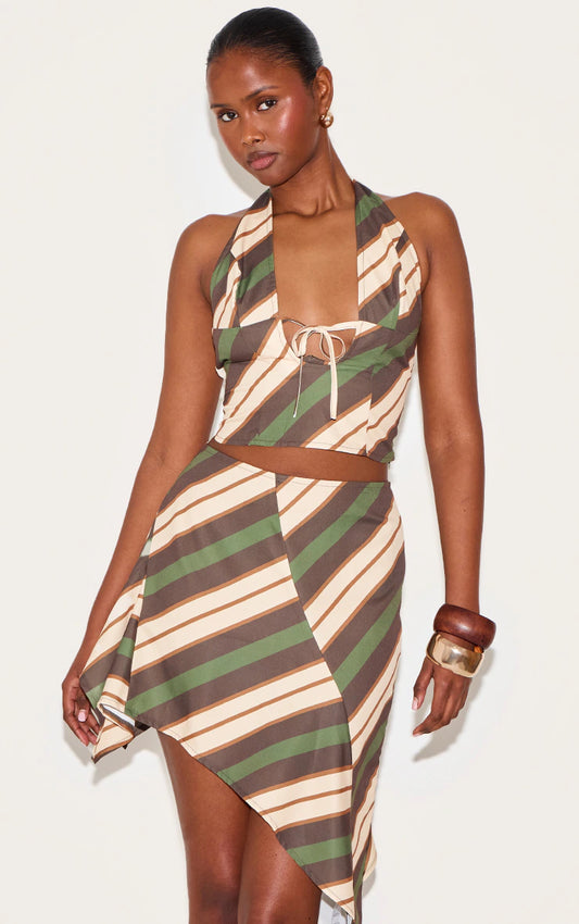 Green Striped Halterneck Top