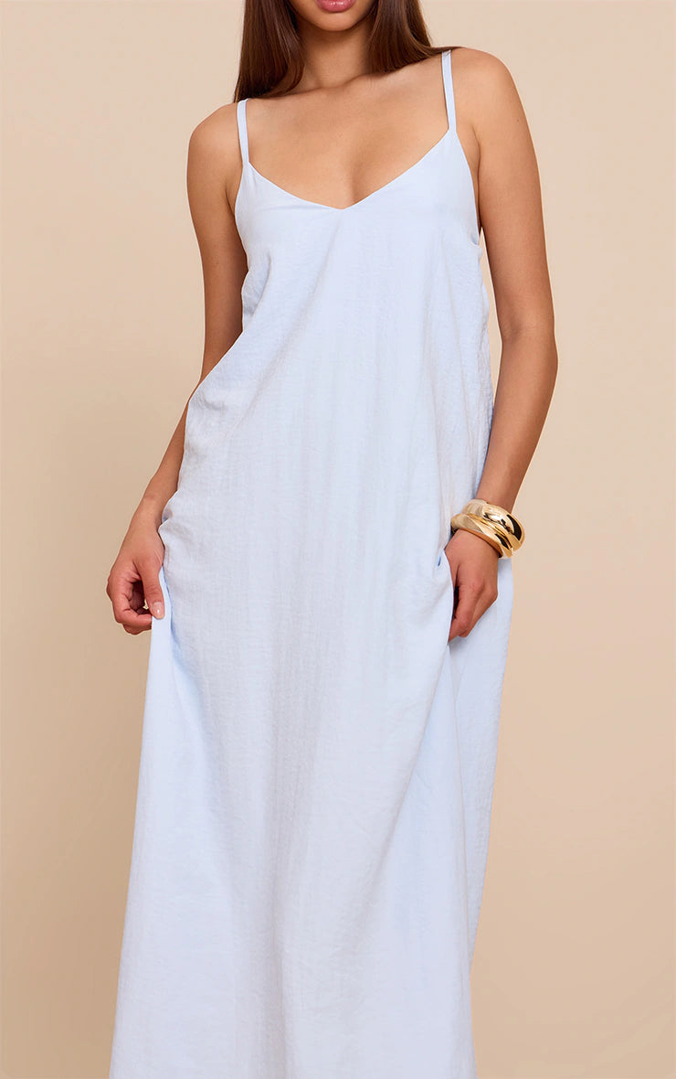 Baby Blue Textured Plunge Maxi Dress