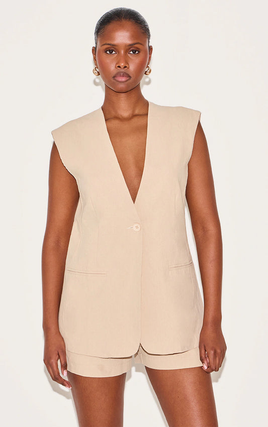 Sand Linen Look Longline Vest