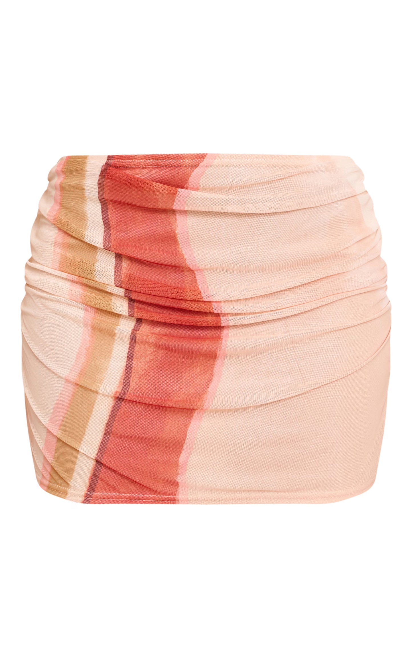 Multi Stripe Print Mesh Ruched Mini Skirt