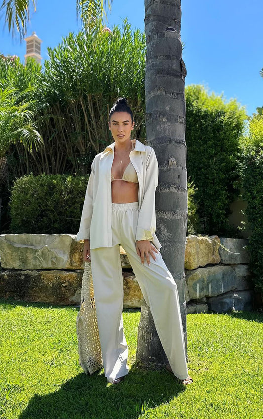 Stone Linen Look Oversized Wide Leg Pants