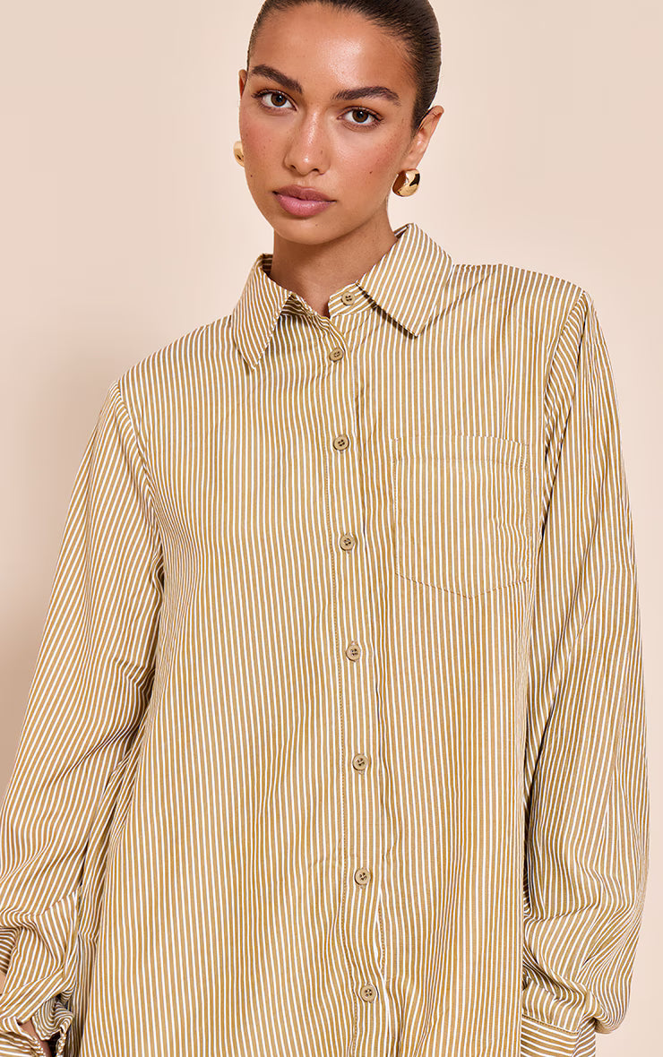 Olive Stripe Shoulder Pad Oversized Shirt
