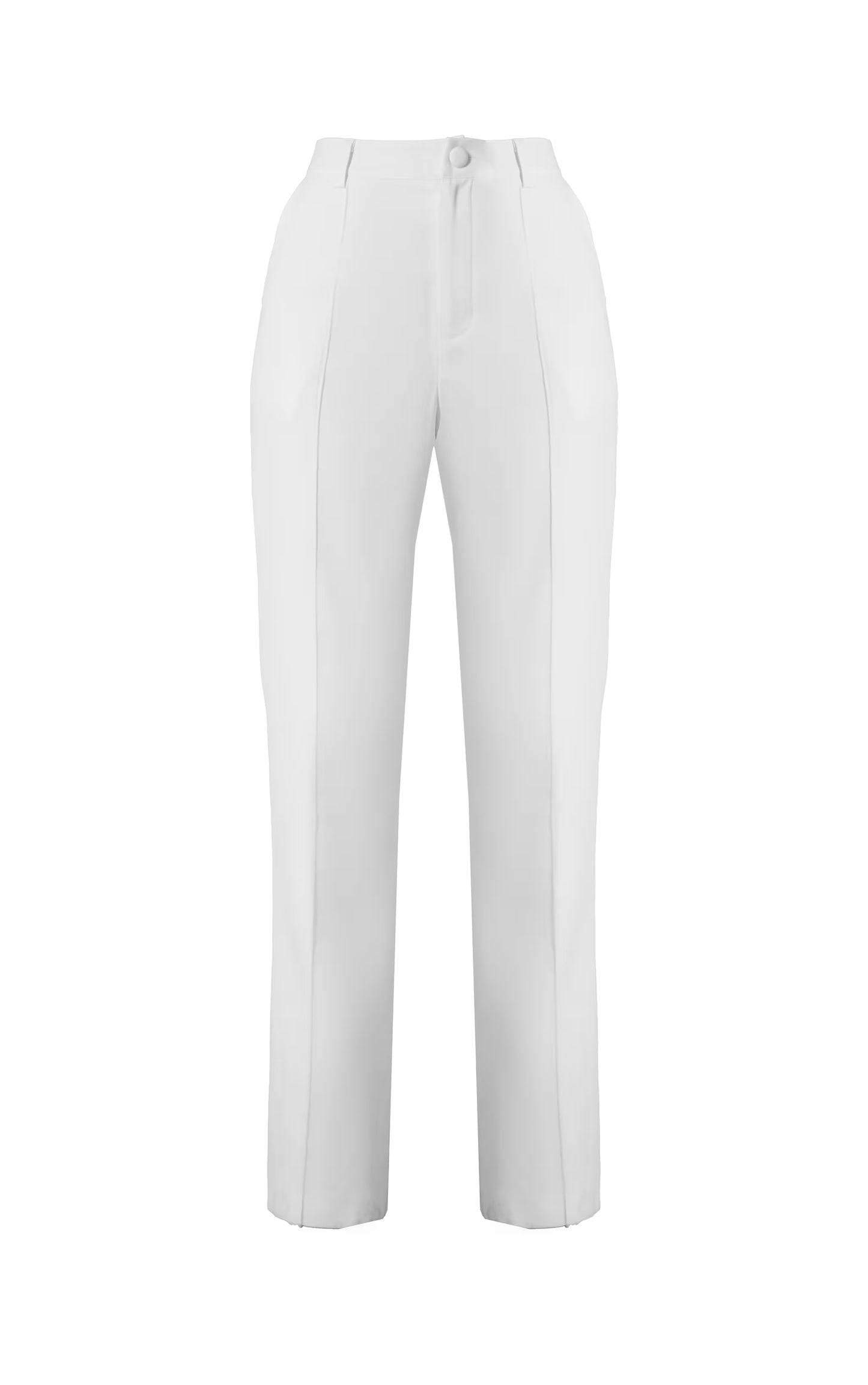 Premium White Woven Pintuck Straight Leg Pants