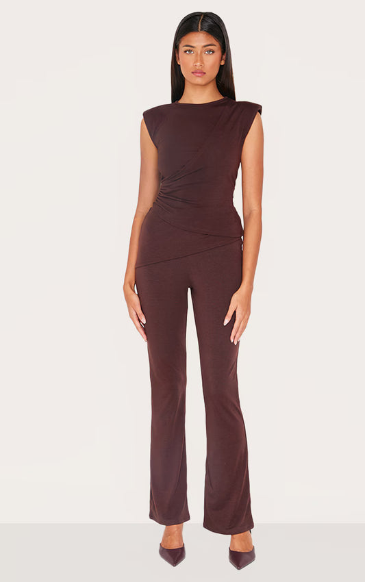 Chocolate Jersey Ruched Wrap Skinny Flare Pants