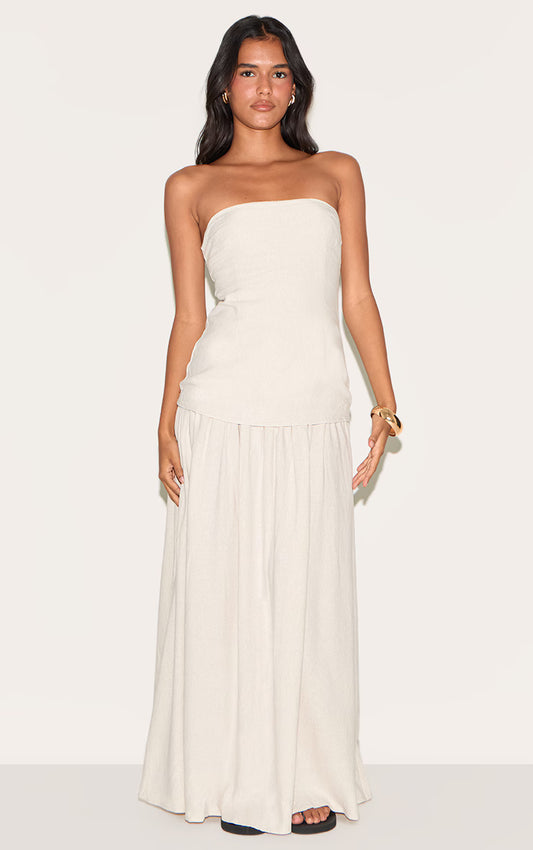 Cream Bandeau Long Line Maxi Dress