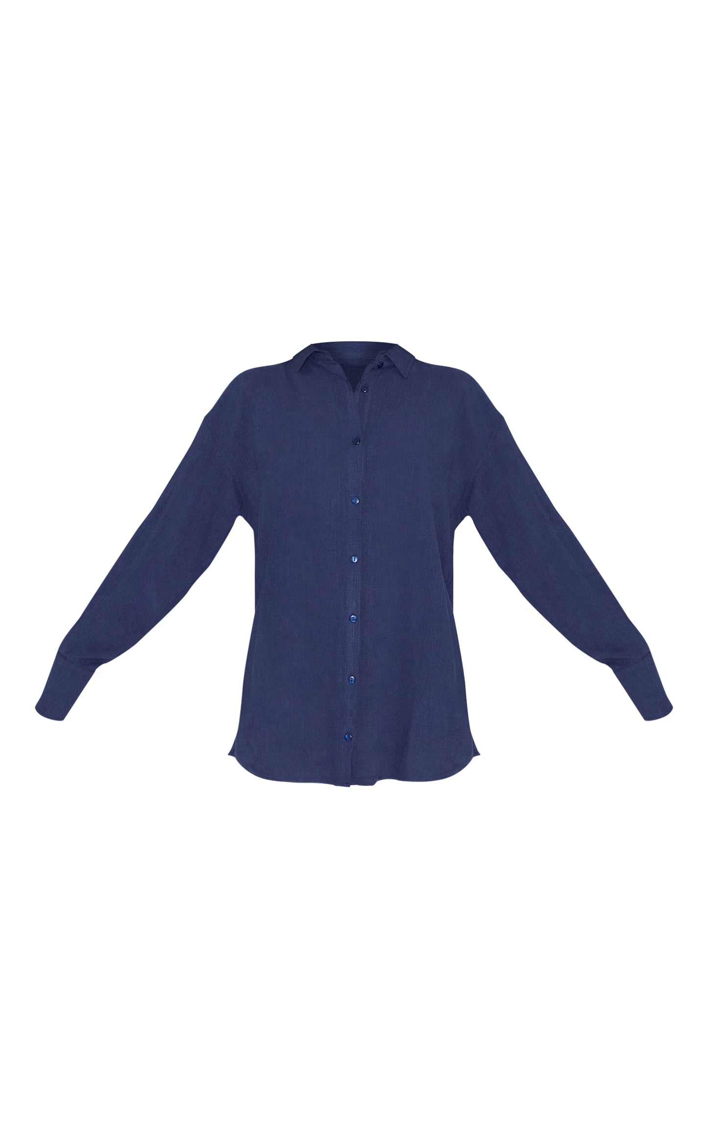 Navy Linen Look Boxy Oversized Shirt