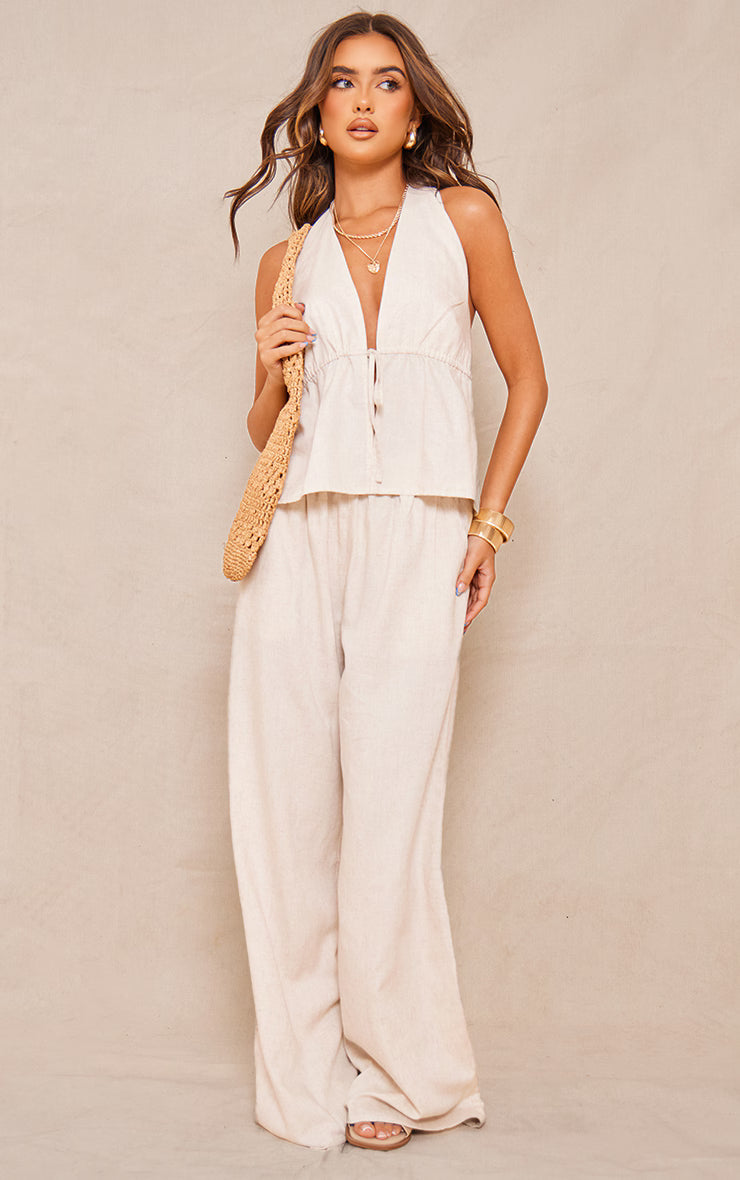 Stone Marl Tie Waist Longline Top
