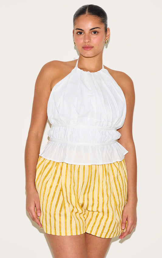 Plus White Linen Tiered Tie Back Long Top