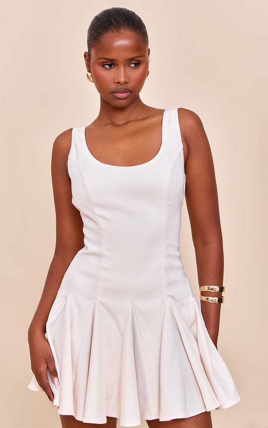Cream Woven Godet Detail Shift Dress