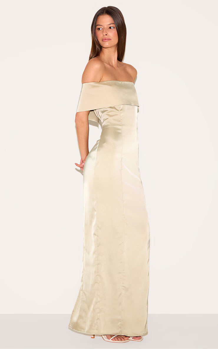 Sage Bridesmaid Bardot Fold Over Sleeveless Maxi Dress