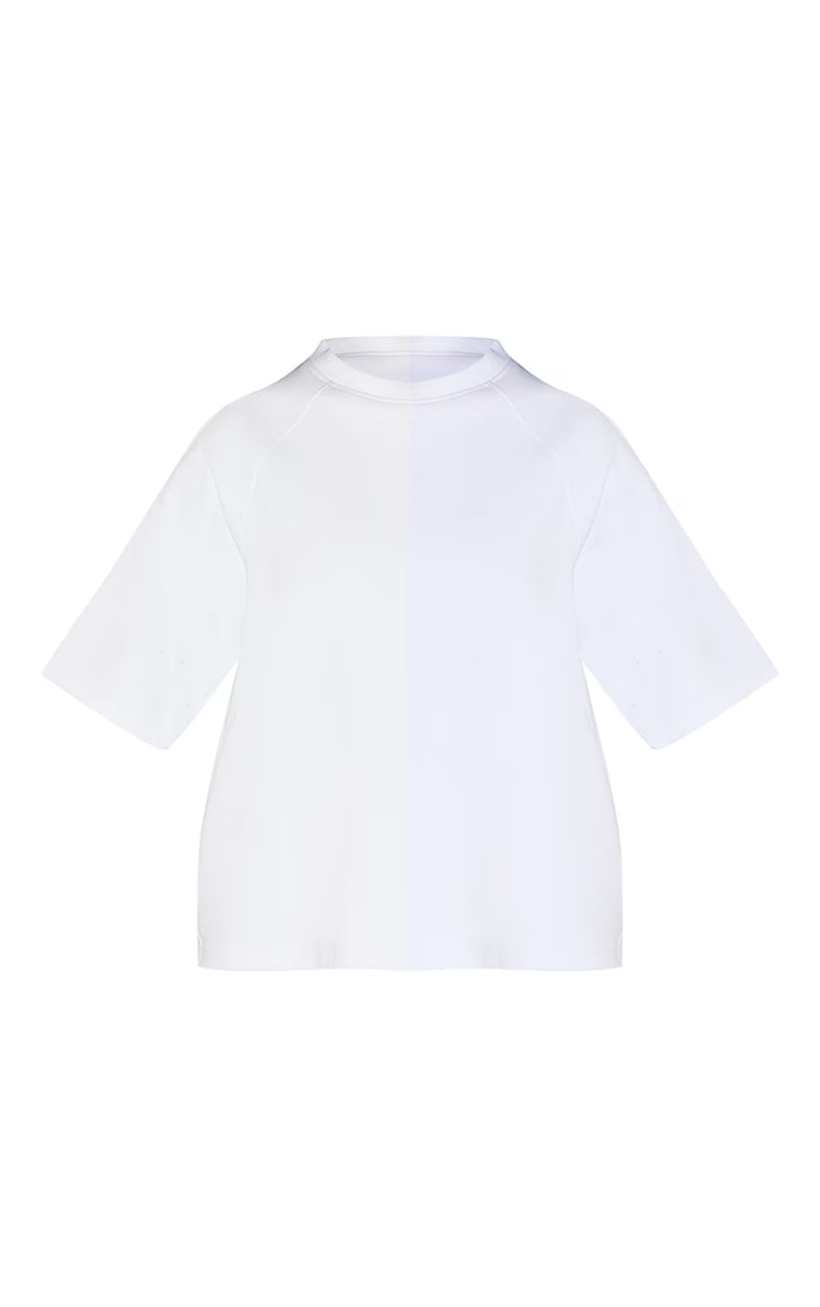 White Embroidered Interlock Boxy Tee