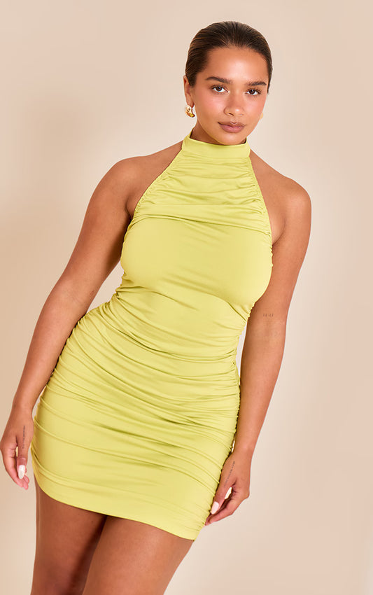 Shape Lime Sculpt High Neck Ruched Mini Dress