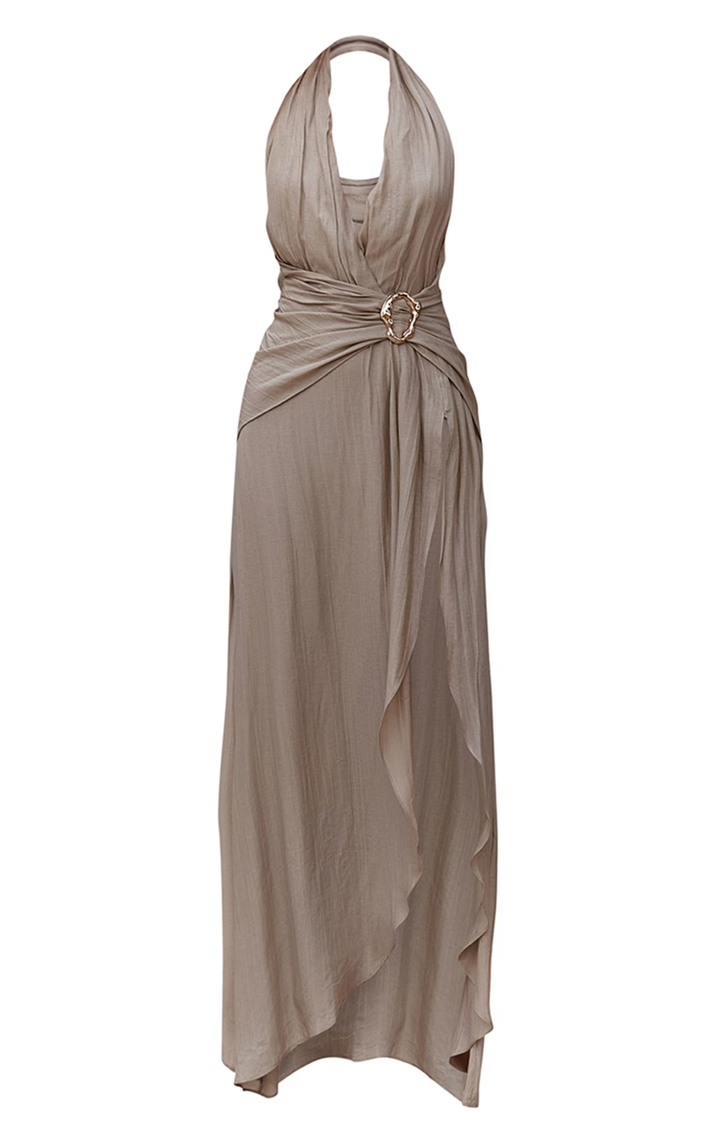 Cream Textured Plunge Trim Detail Maxi Dress