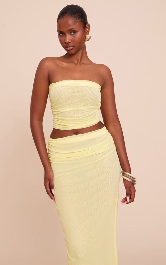 Lemon Chiffon Mesh Bandeau Top