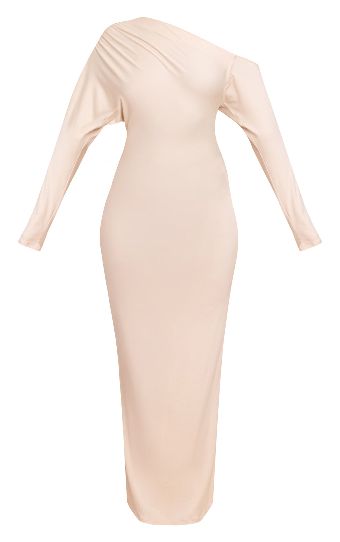 Almond Soft Touch One Shoulder Long Sleeve Maxi Dress