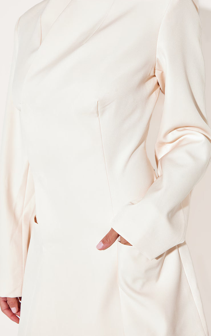Cream Woven Collarless Blazer Dress