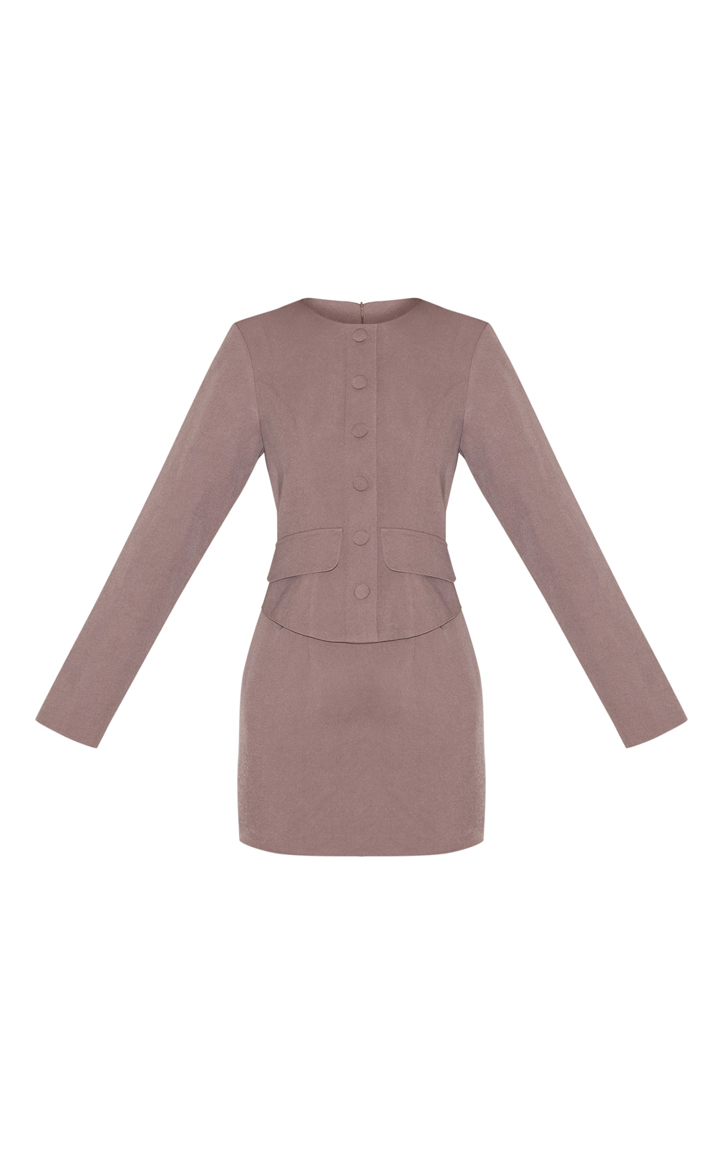 Mushroom Woven Tailored Button Detail Mini Dress
