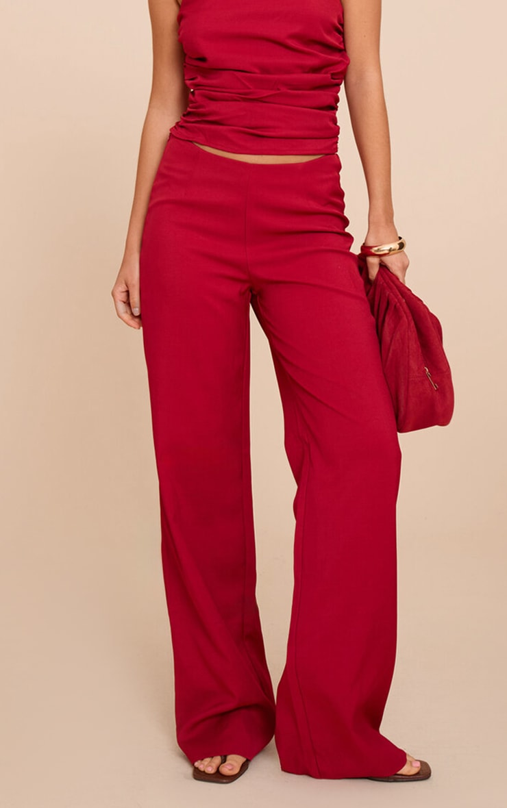 Red Tailored Woven Woven Straight Leg Pant