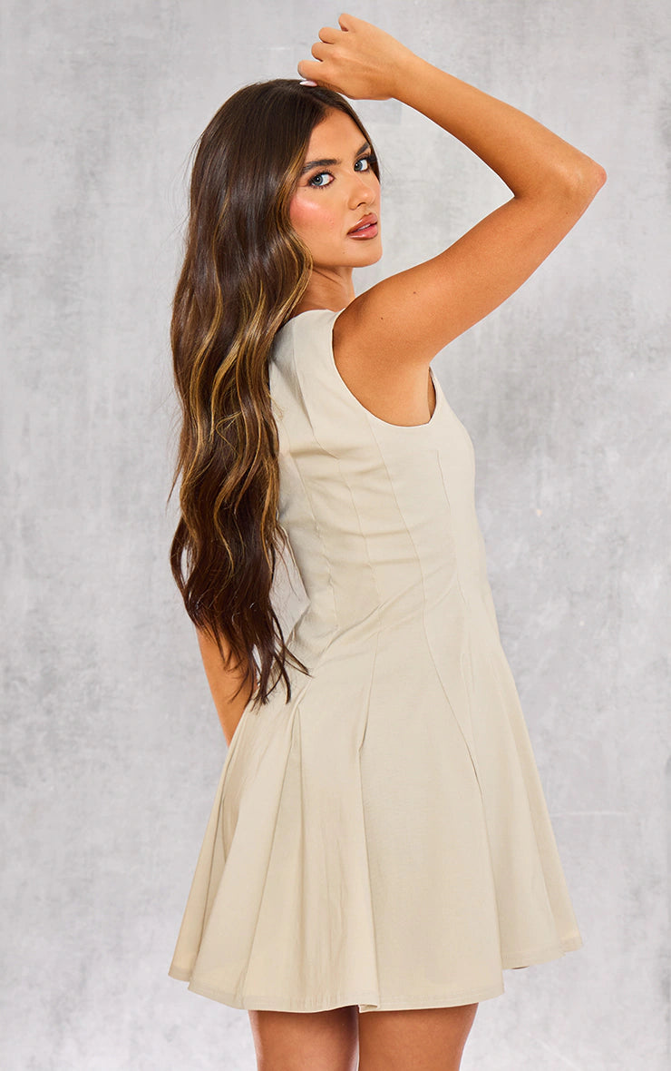 Stone Stretch Woven Racer Pleated Shift Dress