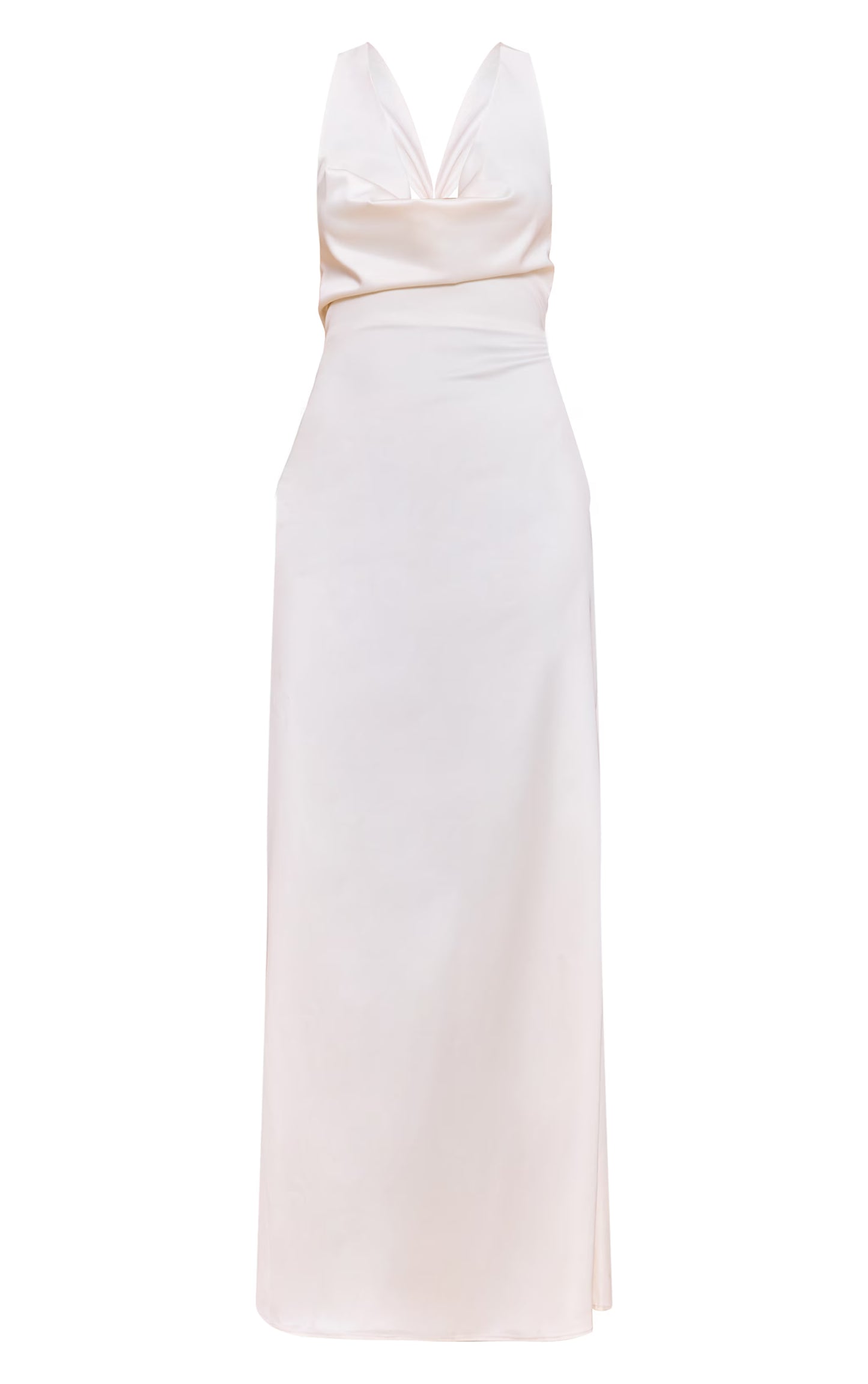 Cream Satin Cowl Neck Cross Back Maxi Dress