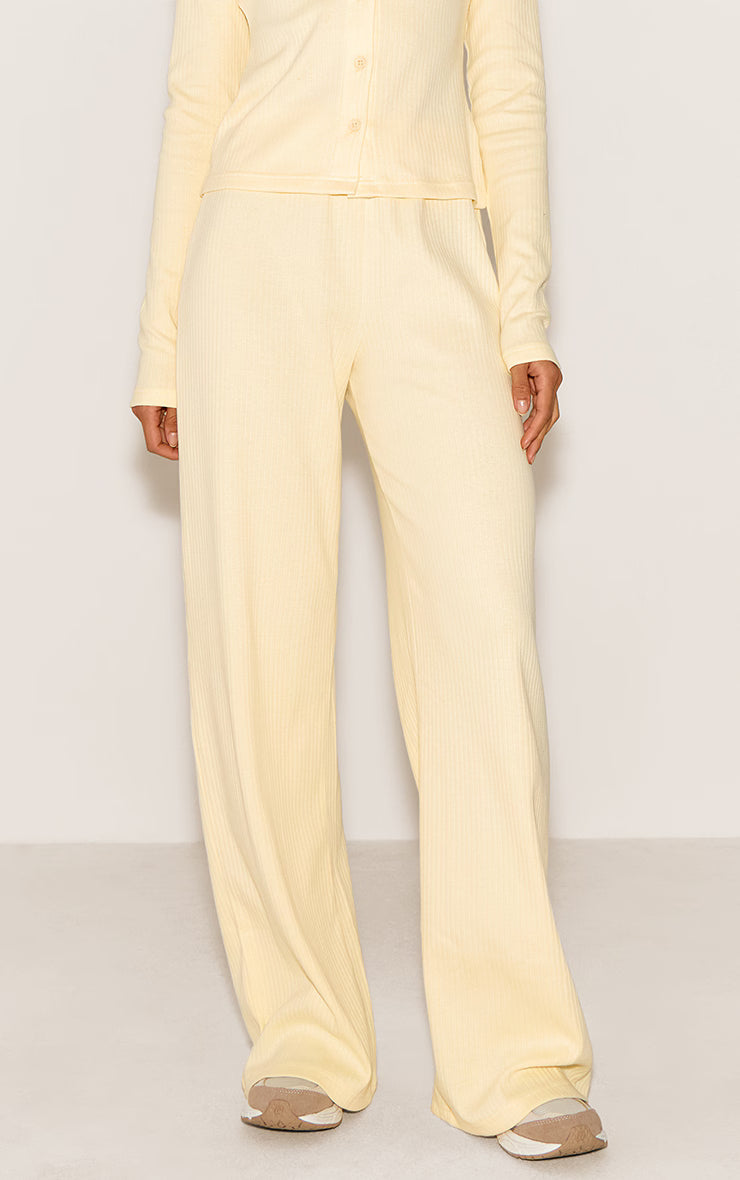 Almond Mid Rise Ribbed Wide Leg Pant