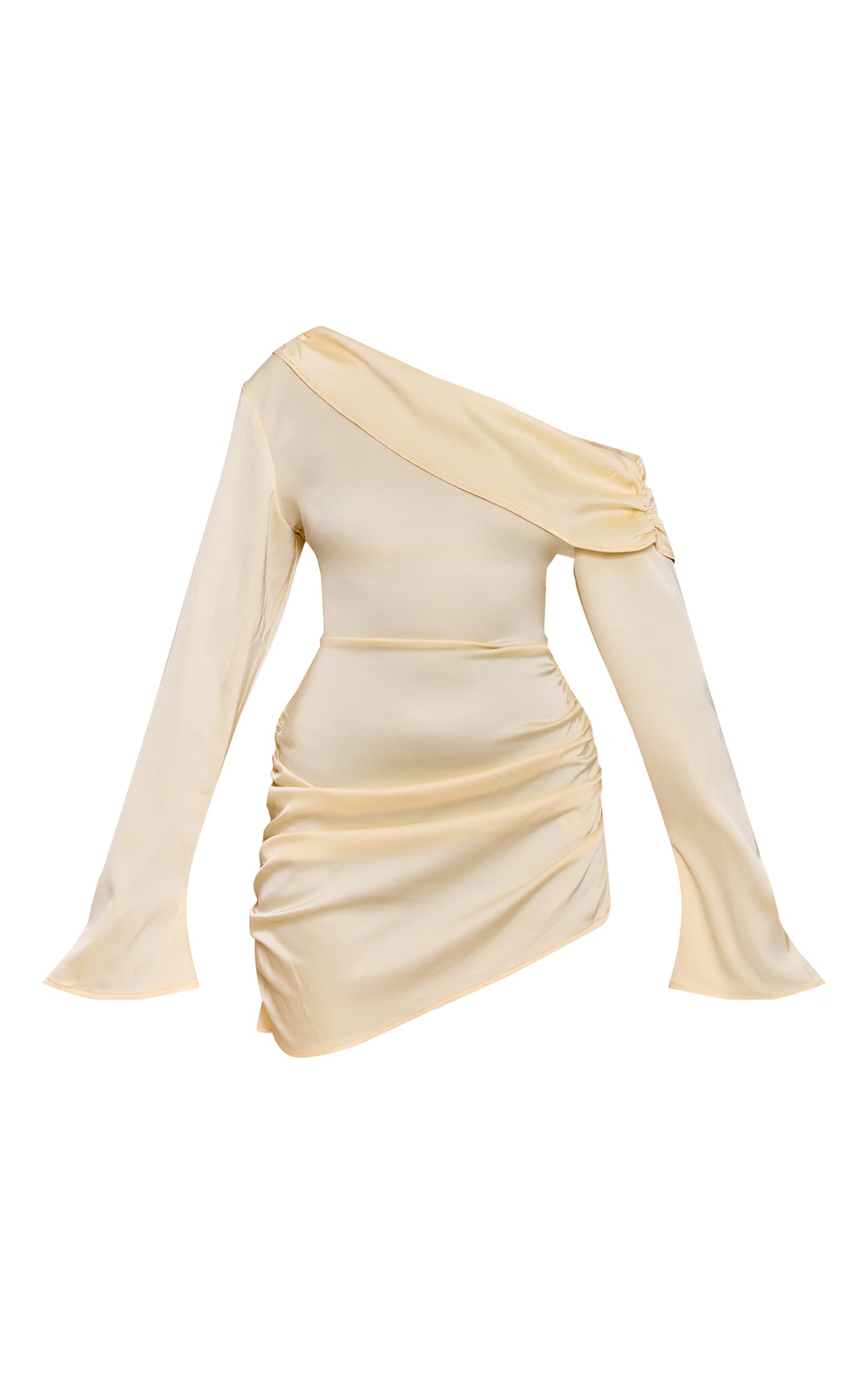 Butter Cream Satin One Shoulder Drape Bodycon Dress