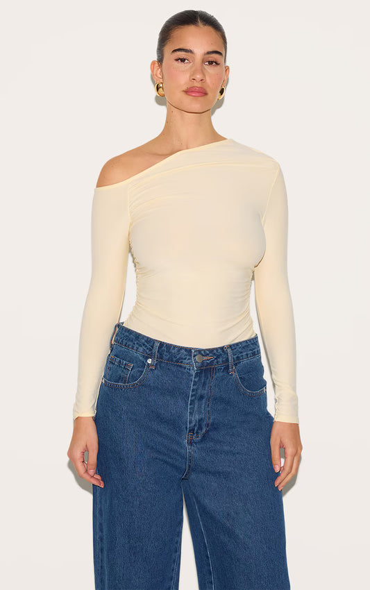 Almond Soft Touch Asymmetric Detail Long Sleeve Top