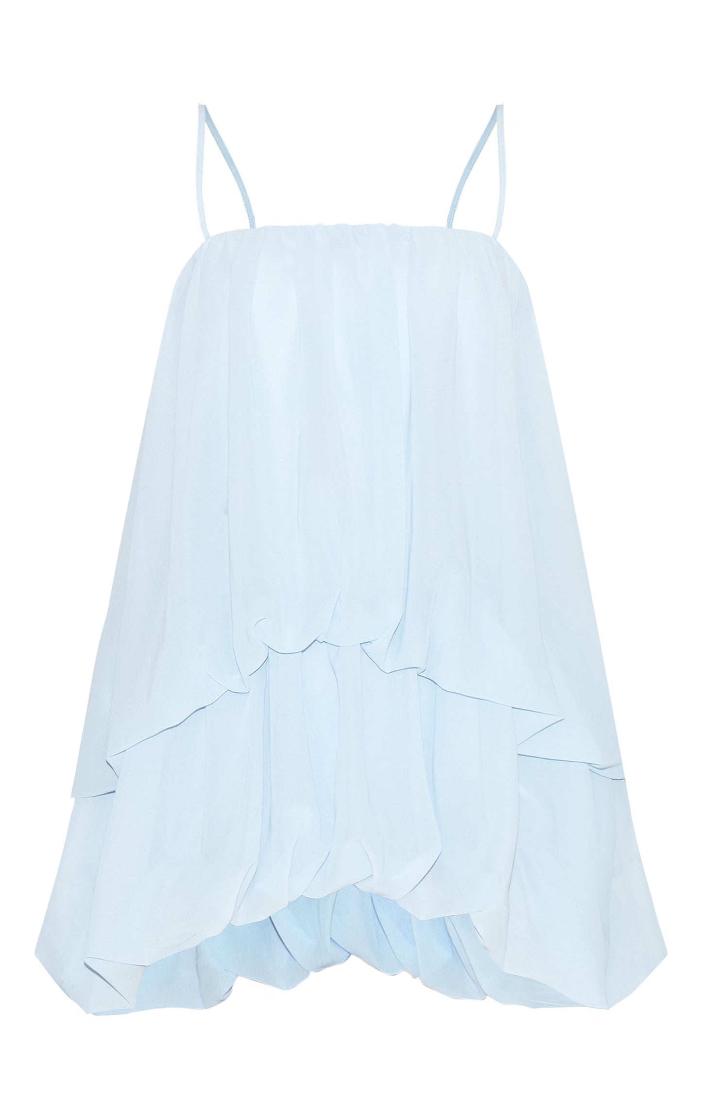 Light Blue Chiffon Ruched Strappy Puffball Dress