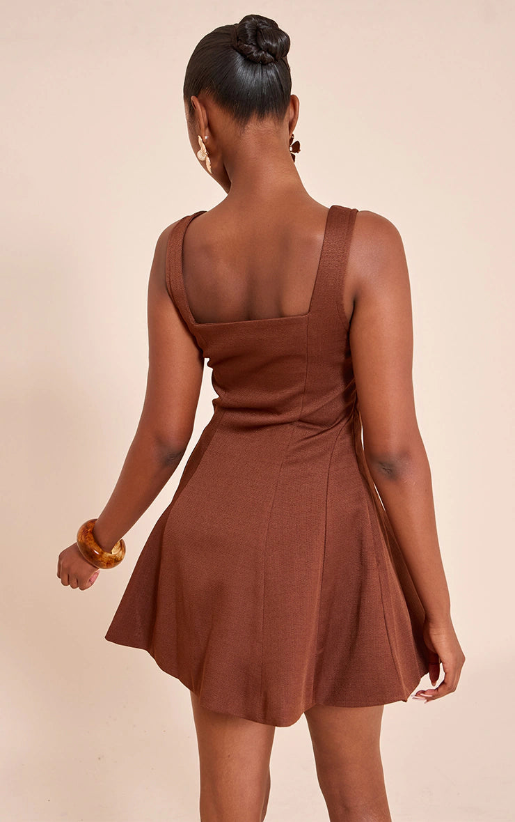 Chocolate Woven Scoop Neck Sleeveless Shift Dress