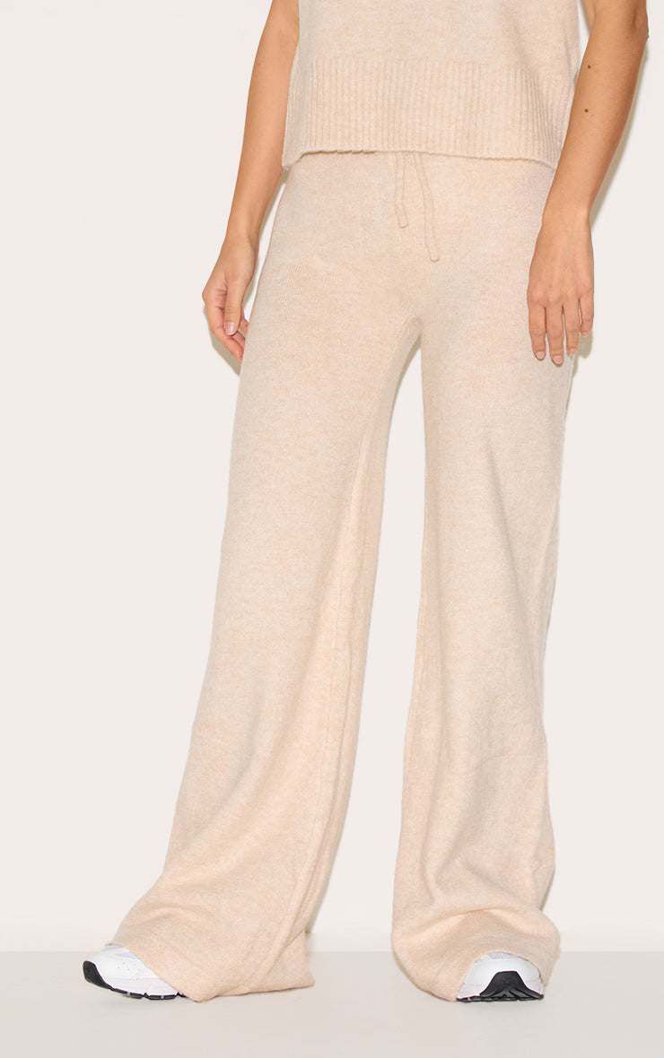 Oatmeal Marl Soft Knit Wide Leg Pants