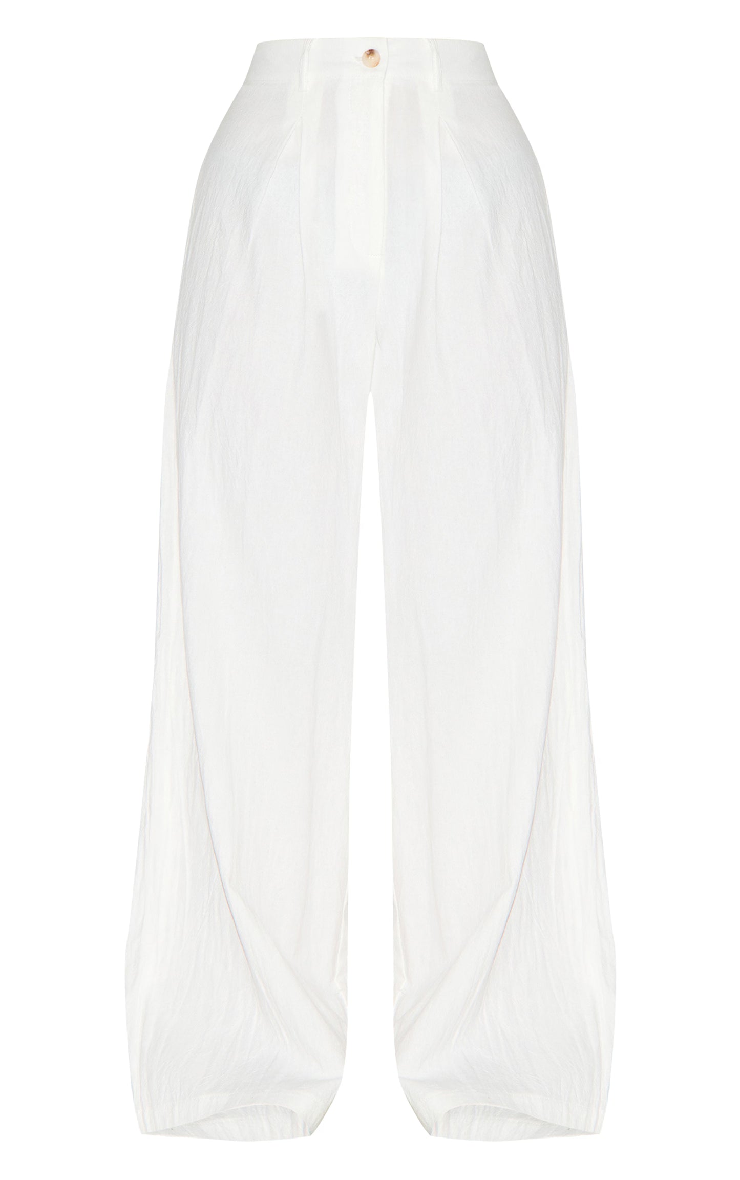 White Linen Look Wide Leg Pleated Pants