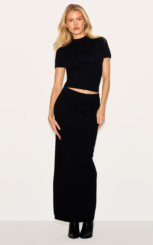 Black Basic Knit Maxi Skirt