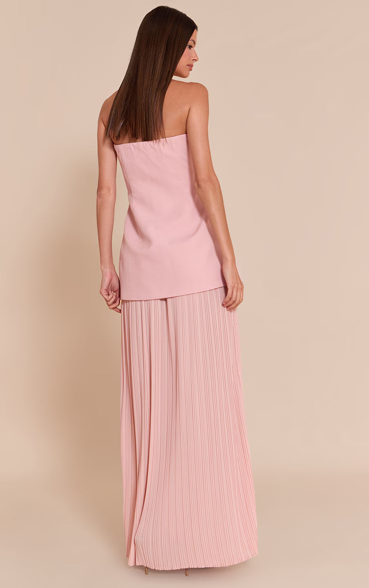 Blush Chiffon Pleated Skirt Panel Bandeau Maxi Dress