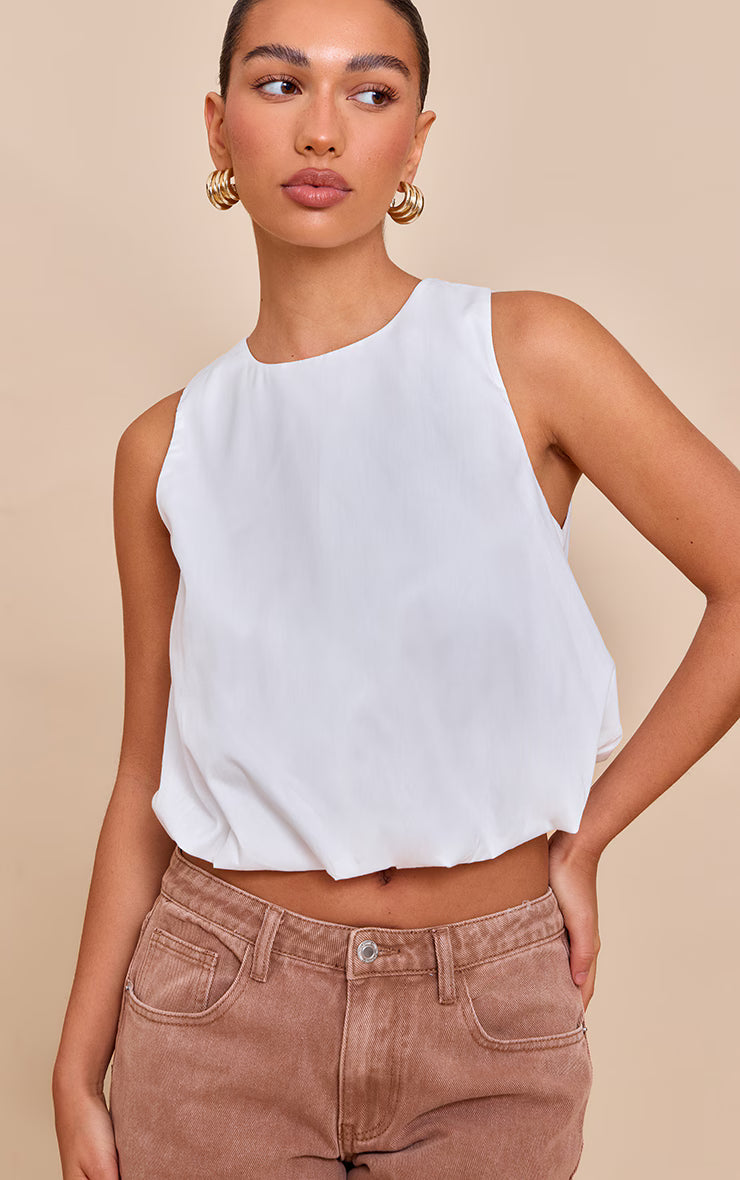 White Bubble Hem Top